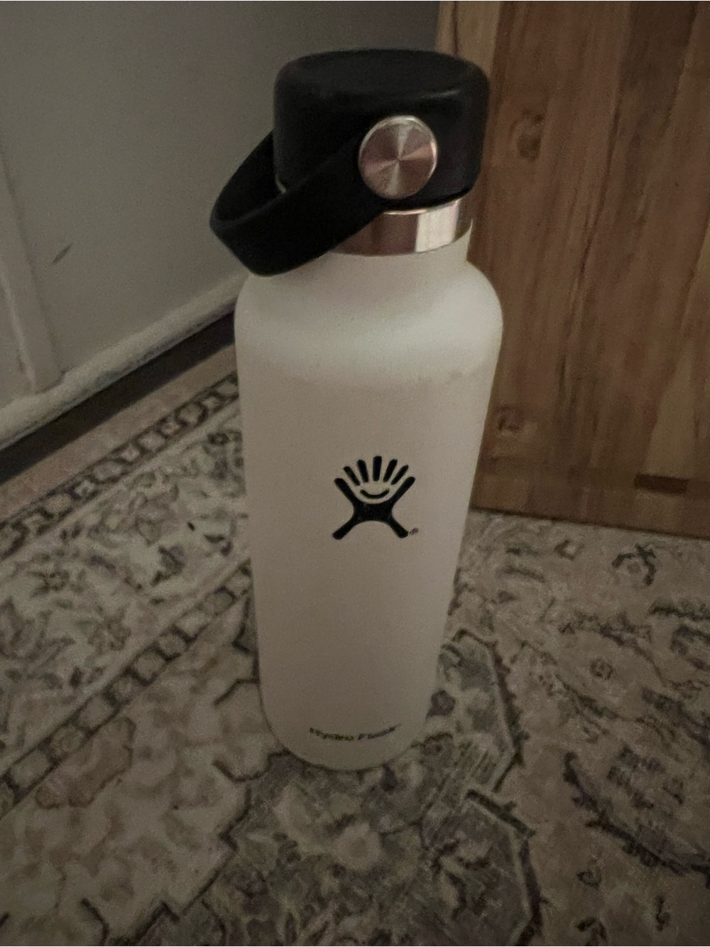 Hydro Flask White Bottle with Black Loop Cap